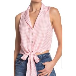 Show Me Your MuMu Pink Gingham Front Tie Top Large